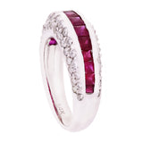 14k White Gold 1.59ctw Ruby & Diamond 3-Row Raised Art Deco Polished Ring Size 7