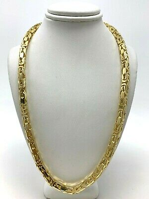 14k Yellow Gold Solid Square Byzantine Necklace 18