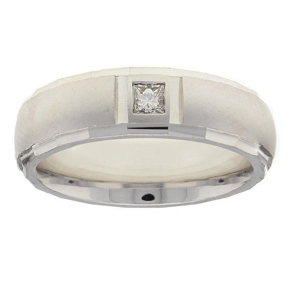 Men's 14k White Gold 0.12ctw Diamond Solitaire Matte Wedding Band Ring Size 9.5