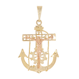 14k Yellow & Rose Gold Jesus Christ Crucifix Mariner Anchor Pendant 1.7" 5.4g