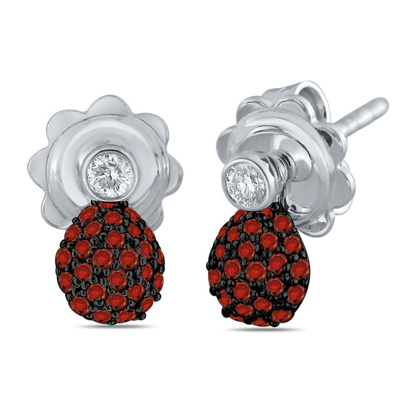 10k White Gold 0.35ctw Red & White Diamond Stud Earrings w/ Removable Jackets
