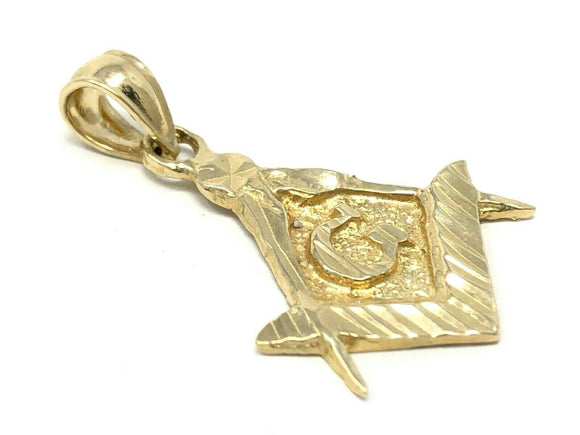 14k Yellow Gold Solid Diamond-Cut Freemason Masonic Charm Pendant 1.6 grams