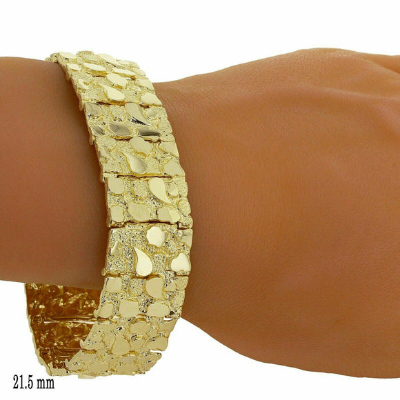 Men's 10k Yellow Gold Solid Nugget Bracelet Link 8-8.5