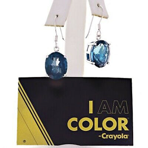 Crayola 14k White Gold Oval Midnight Blue Topaz Earrings 1.25" 8.2 grams