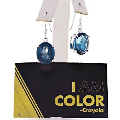 Crayola 14k White Gold Oval Midnight Blue Topaz Earrings 1.25