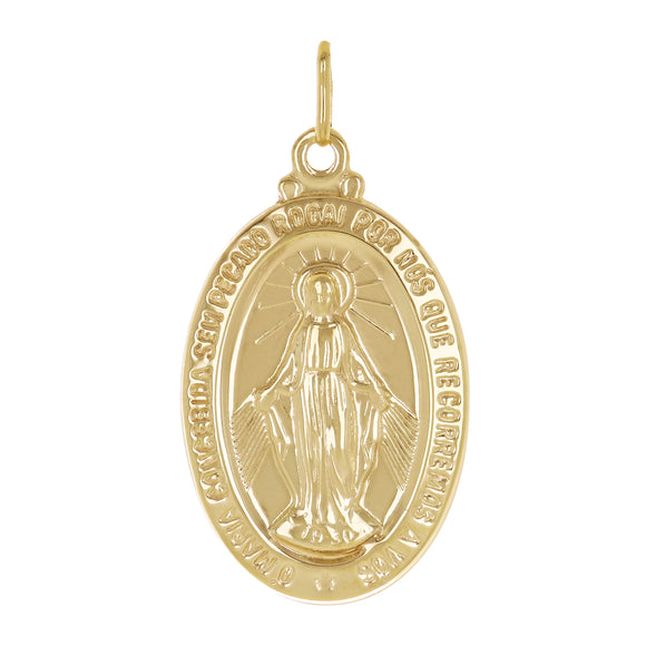 14K Gold Mary Mother of God Miraculous Medal with Words Oval Medal Pendant 4g.
