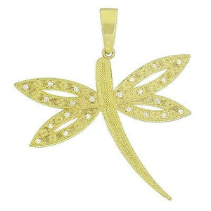 14k Yellow Gold Diamond Insect Dragonfly Charm Pendant 1.5" 3.5 grams