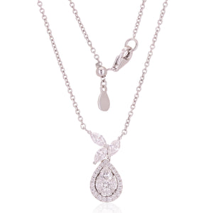 18k White Gold 1.20ctw Diamond Halo Pear Drop Anniversary Pendant Necklace