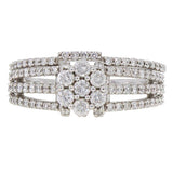 14k White Gold 0.87ctw Diamond Cluster Multi-Row 2 Piece Bridal Ring Set Size 7