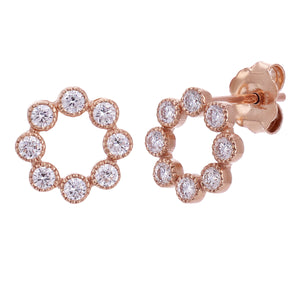 14k Rose Gold 0.59ctw Diamond Open Flower Stud Earrings