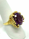 18k Yellow Gold Antique Vintage Oval Amethyst Pendant Necklace & Ring Set