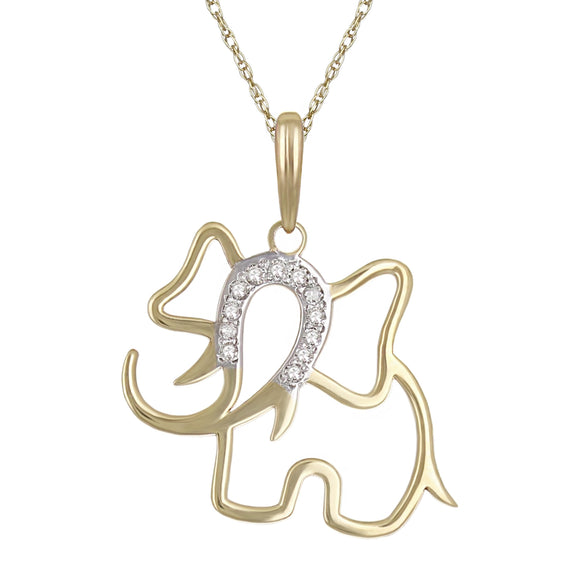10k Yellow Gold Diamond Studded Elephant Pendant Necklace 18