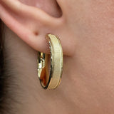 Italian 14k Yellow Gold Polished Diamond Cut Frame Wide Hollow Hoop Earrings 1"