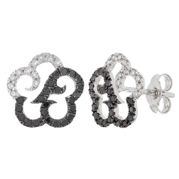 14k White Gold 0.27ctw Black & White Diamond Ribbon Flower Stud Earrings