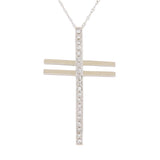 14k White Gold 0.39ctw Diamond 3-D Dimensional Modern Cross Pendant Necklace 18"