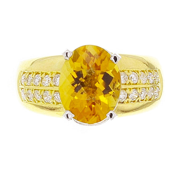 18k Yellow Gold 3.29ctw Oval Citrine & Diamond Ring Size 6