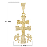 14k Yellow Gold Caravaca Crucifix Cross Charm Pendant 1.6" 2.9 grams