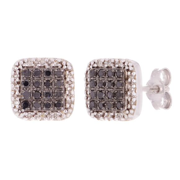 14k White Gold 1.29ctw Black & White Diamond Cushion Cluster Earrings