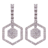 14k White Gold 1.65ctw Diamond Dangling Cluster Drop Earrings