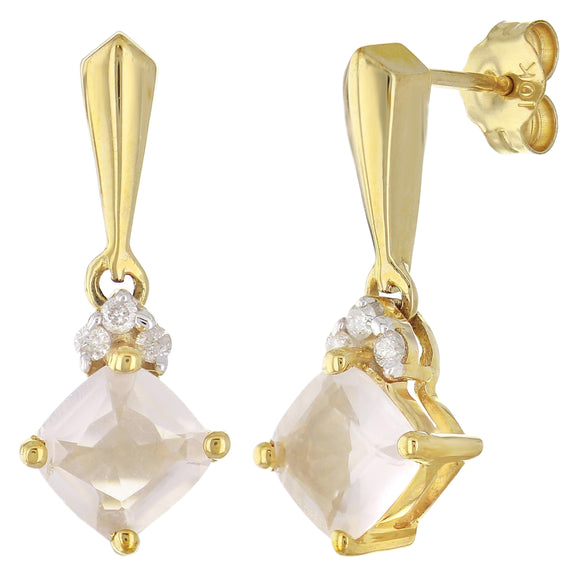 10k Yellow Gold Rose Quartz & Diamond Accent Dangle Earrings