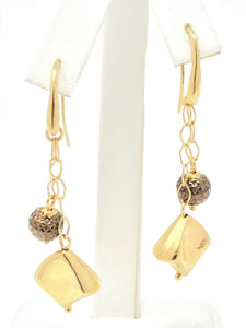 Italian 14k Two Tone Gold Hollow Fancy Drop Dangle Earrings 2.3"