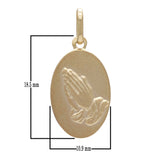 14k Yellow Gold Embossed DÃ¼rer's Praying Hands Oval Medallion Pendant 1.6 grams