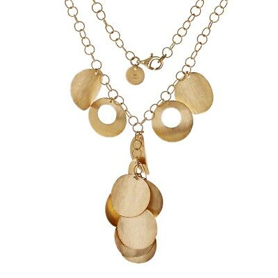 Italian 14k Yellow Gold Rolo Chain Round Charm Pendant Necklace 17