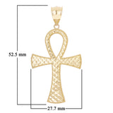 14k Yellow Gold Diamond-Cut Egyptian Ankh Cross Pendant 2.1" 3.6 grams