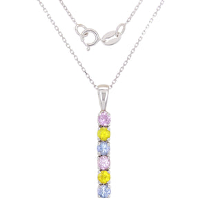 14k White Gold Rainbow Sapphire Linear Pendant Necklace 18"