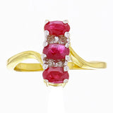 14k Yellow Gold Three Stone Ruby & Diamond Accent Ring Size 6