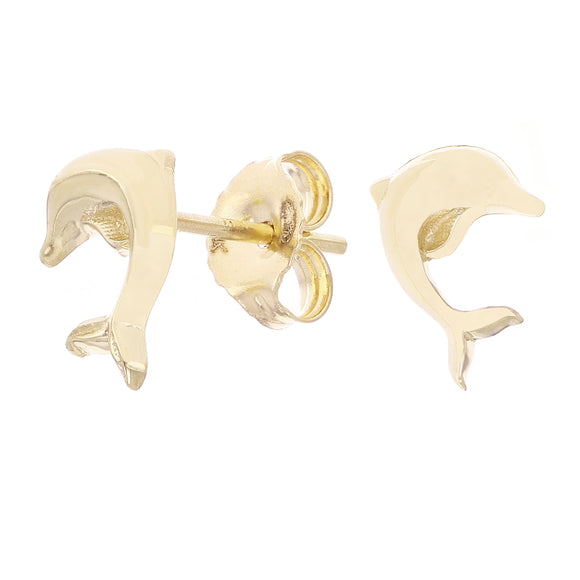 14k Yellow Gold High Polished Jumping Dolphin Stud Earrings