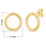 Italian 14k Yellow Gold Shiny Eternity Circle Stud Hoop Earrings 12mm 0.9 grams