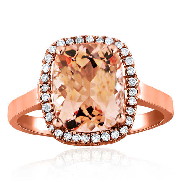 14k Rose Gold 3ctw Morganite & Diamond Halo Solitaire Ring Size 6.75