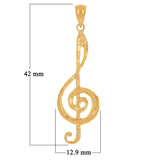 14k Rose Gold Solid Treble Clef Music Note Charm Pendant 1.65" 1.8 grams