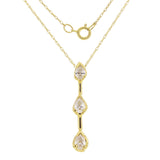 14k Yellow Gold 0.50ctw Pear Diamond Three Stone Bar Pendant Necklace 18"