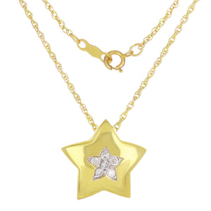 14k Yellow Gold 0.23ctw Diamond Puffy Shooting Star Pendant Necklace 18"