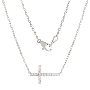 14k White Gold 0.2ctw Diamond Bright Polished Cross Pendant Necklace 16"