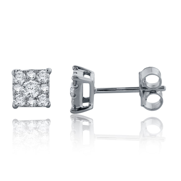 14k White Gold 0.50ctw Diamond Cluster Square Stud Earrings