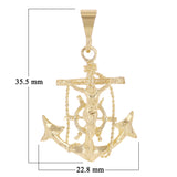14k Yellow Gold Jesus Christ Crucifix Mariner Anchor Charm Pendant 1.4" 2.7 gram
