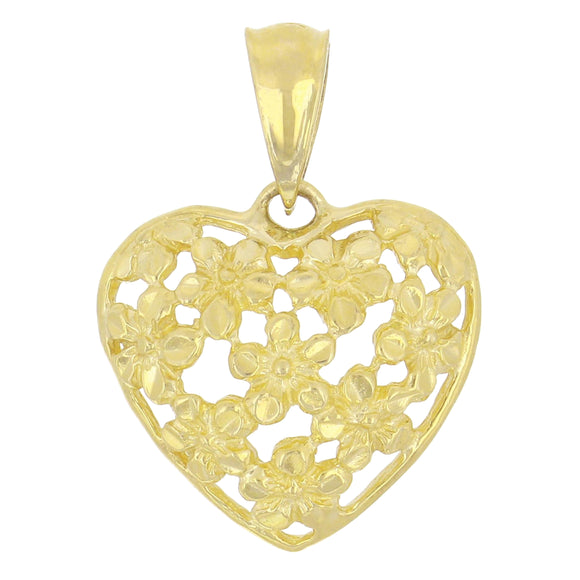 14k Yellow Gold Flower Heart Charm Pendant 1.9 grams