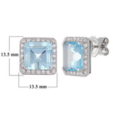 18k White Gold 0.75ctw Blue Topaz & Diamond Square Halo Earrings