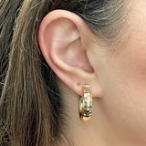 Italian 14k Yellow Gold Polished Hammered Flat Medium Hoop Earrings