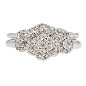 14k White Gold 0.50ctw Diamond Sparkling Cluster 2 Piece Bridal Set Ring