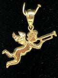 14k Yellow Gold Baby Angel Playing Trumpet Horn Charm Pendant 1.2 grams
