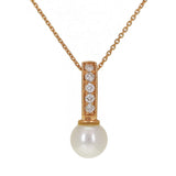 14k Rose Gold 0.15ctw Cultured White Pearl & Diamond Drop Pendant Necklace
