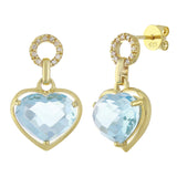 14k Yellow Gold 0.12ctw Blue Topaz & Diamond Accent Heart Halo Dangle Earrings