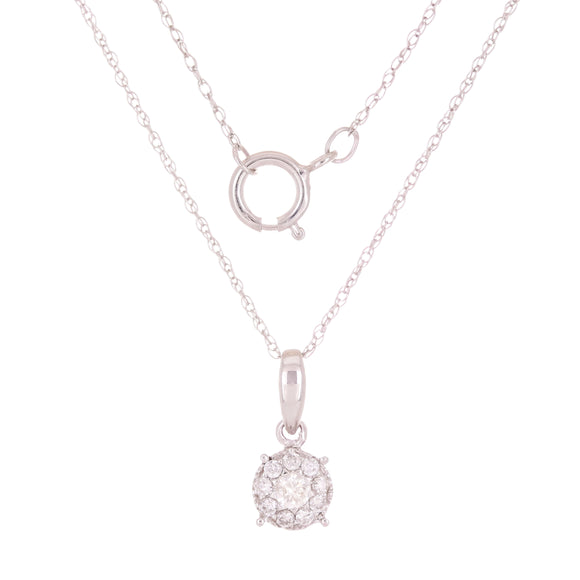 14k White Gold Diamond Accent Cluster Circle Pendant Necklace 18