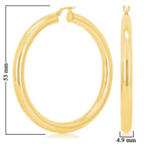 Italian 14k Yellow Gold High Polish 5mm 2" Diameter Round Hoop Earrings 7.8grams