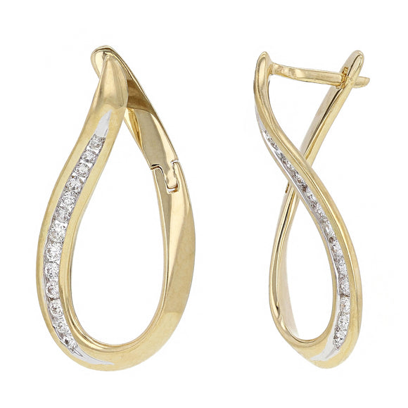 14k Yellow Gold 1/2ctw Diamond Channel Swirl Hoop Dangle Earrings