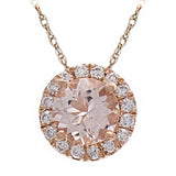 14k Rose Gold 0.15ctw Morganite & Diamond Circle Halo Eternity Pendant Necklace